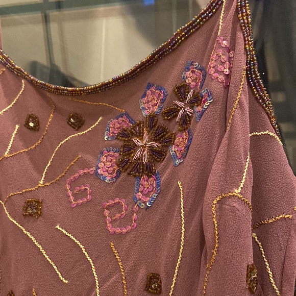 Vintage 90’s Y2K midi slip dress beaded embroidered mauve purple floral - Picture 4 of 11